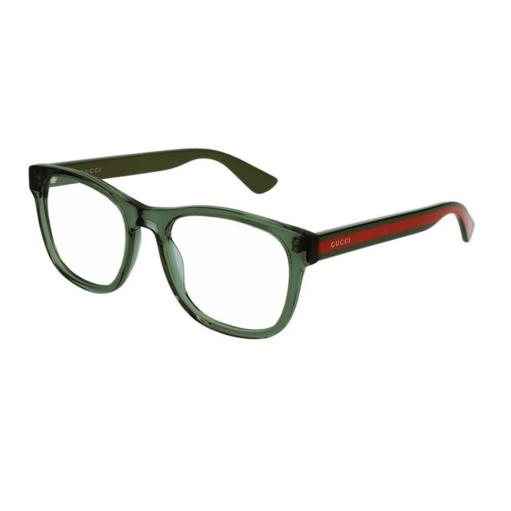 New - 💯 Original Gucci GG0004ON 011 Green with Red Stripe Square Men`s Eyeglas